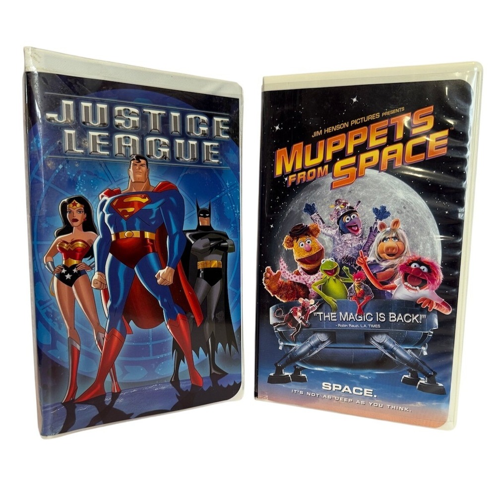 Justice League VHS and‎ Muppets From Space VHS Kids Animated Movies